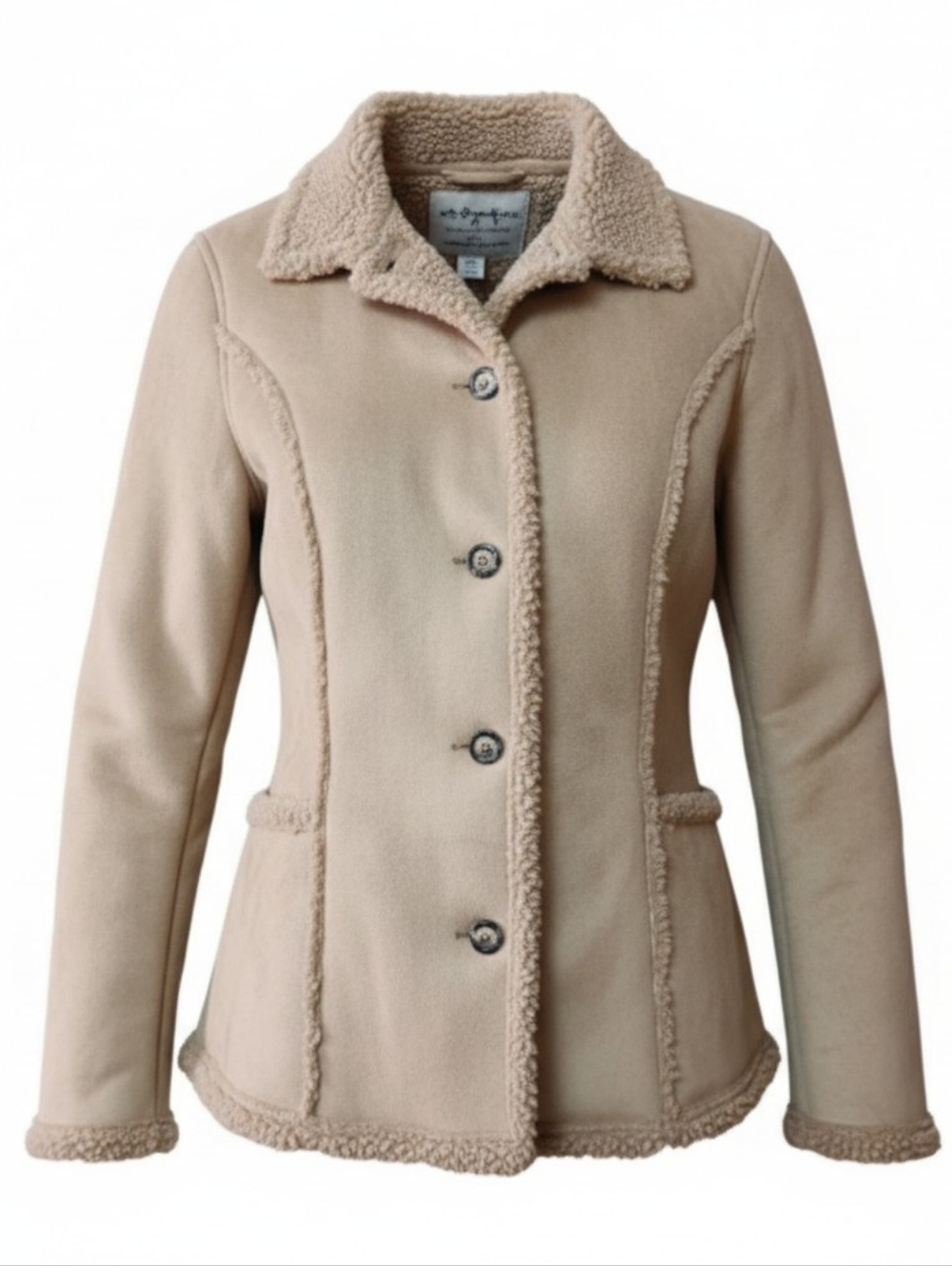 L.L. BEAN | Faux Suede Sherpa Lined Petite Shearling Jacket Coat Pockets |‎ LP